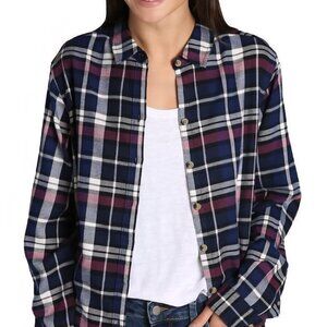 Jachs girlfriend plaid flannel blue Pink Cowgirl Country western shirt M